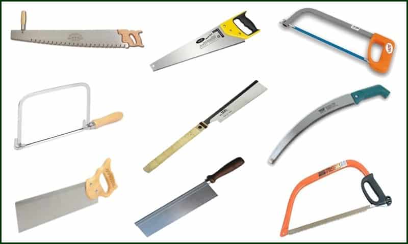 不同類型的手鋸和刀具